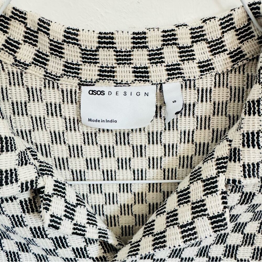 MENS ASOS DESIGN Black White Checker Print Button Down Short Sleeve Shirt Top S - Picture 7 of 13